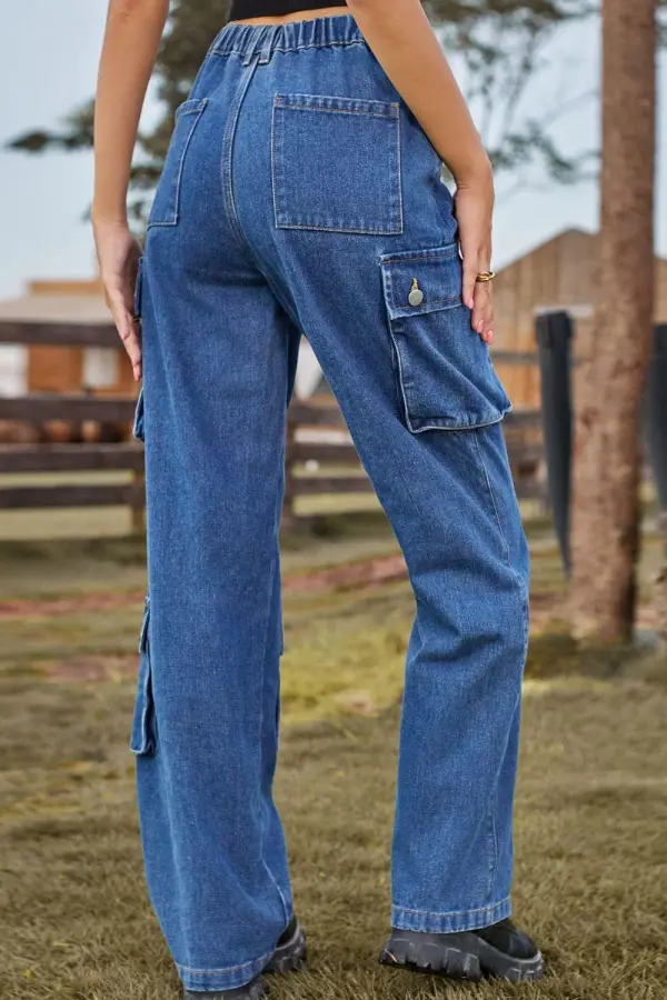Loose Fit Long Pocket Denim Jeans