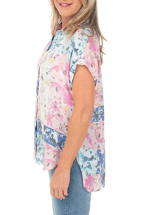 Floral Patchwork Rolled Dolman Sleeve Shirt