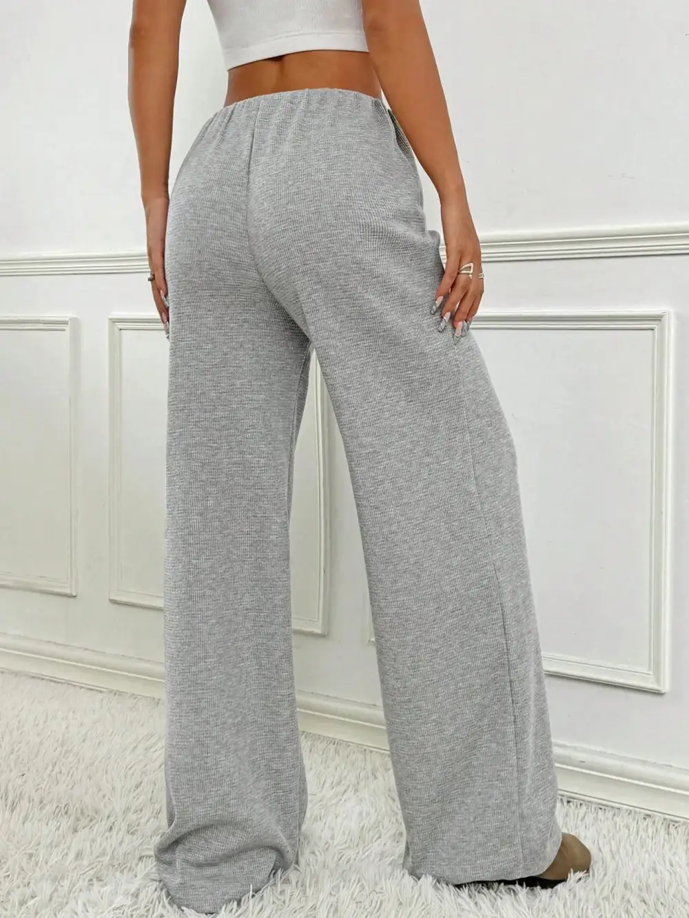 Wide Leg Drawstring Striped Casual Pants