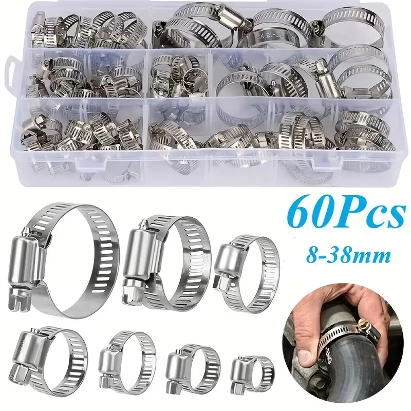 60-Piece Stainless Steel Hose Clamp Set