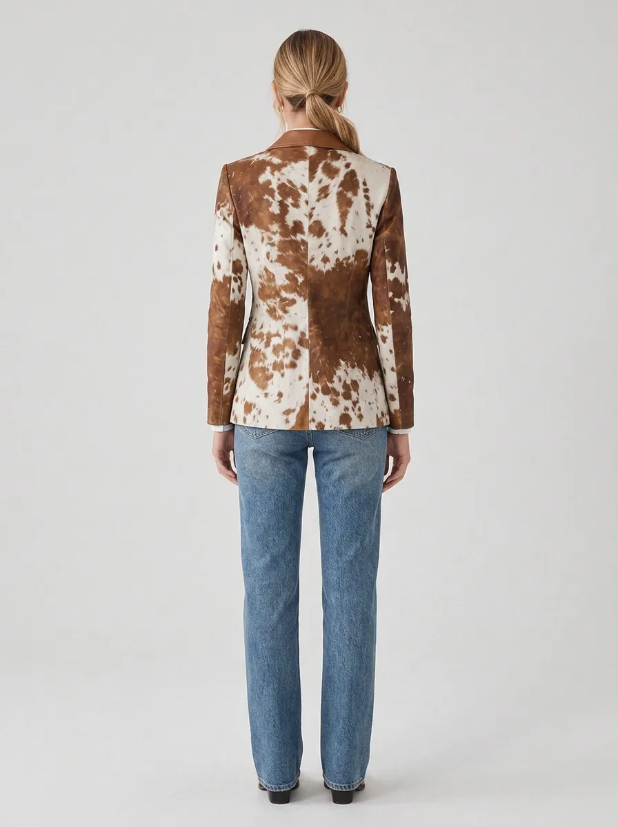 Women's Western Fashion Cowhide Pattern Printed Blazer Jacket