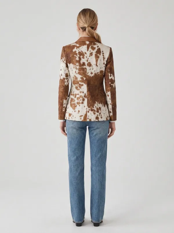 Women's Western Fashion Cowhide Pattern Printed Blazer Jacket