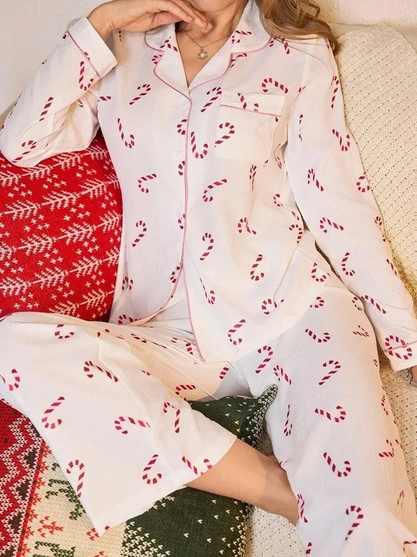 White Collared Pajama Set
