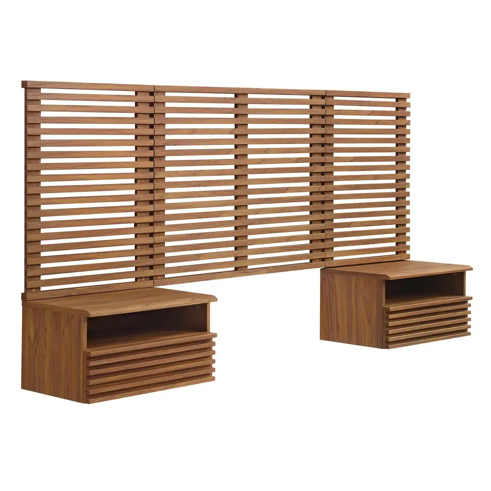 Open Shelf Wall Mount Headboard and Modern Nightstands