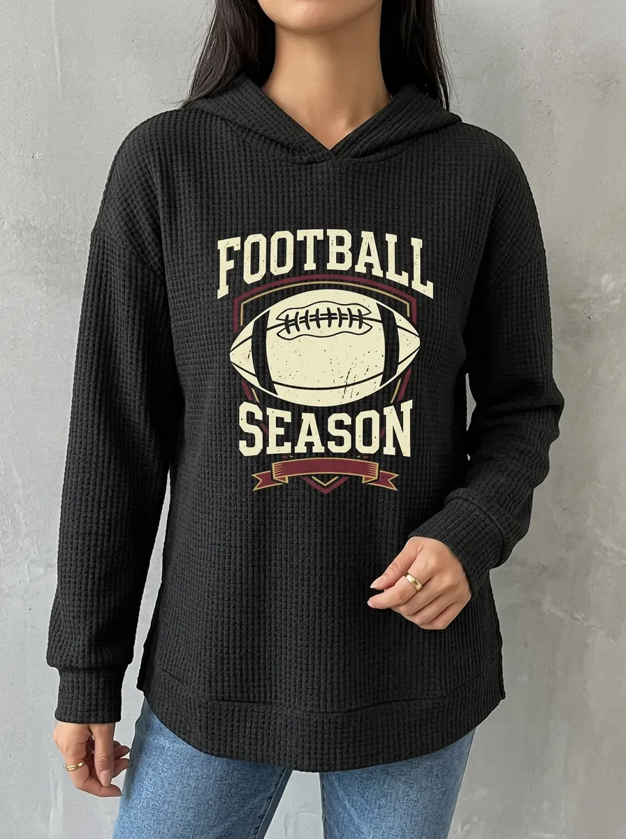 Women's Football Season American Football Graphic Printed Waffle Hoodie