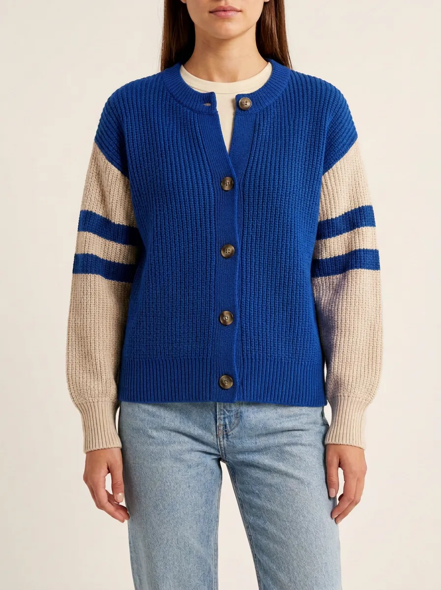 Rugby Striped Sleeve Knit Cardigan