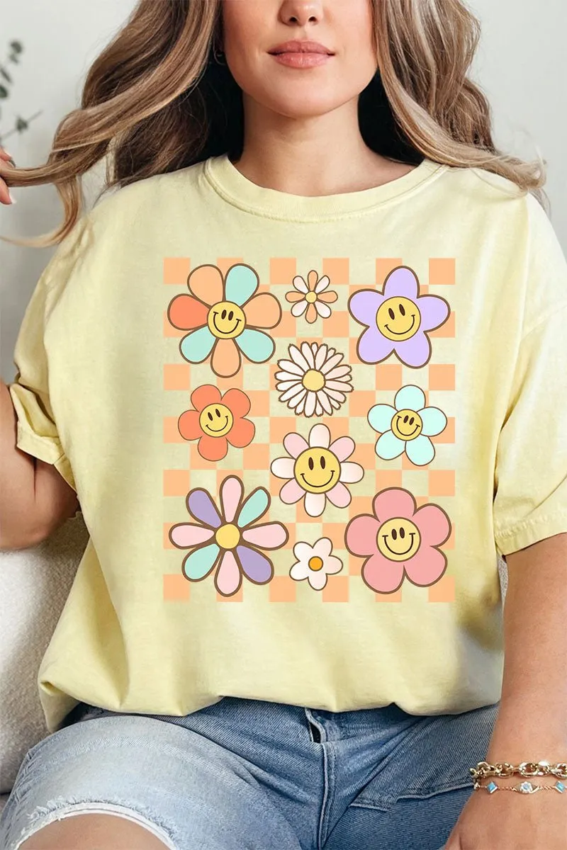 Checkered Happy Florals Cotton Tee