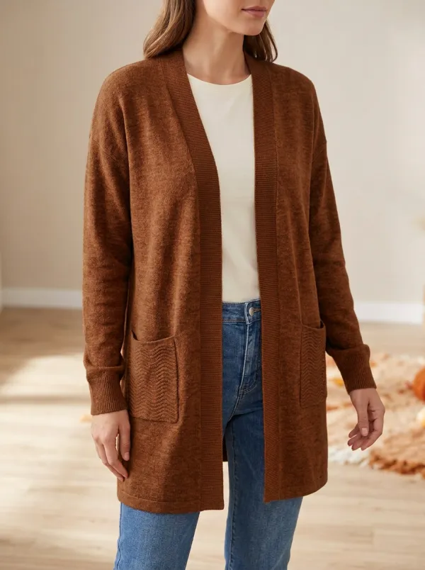 Textured-Pocket Knit Cardigan