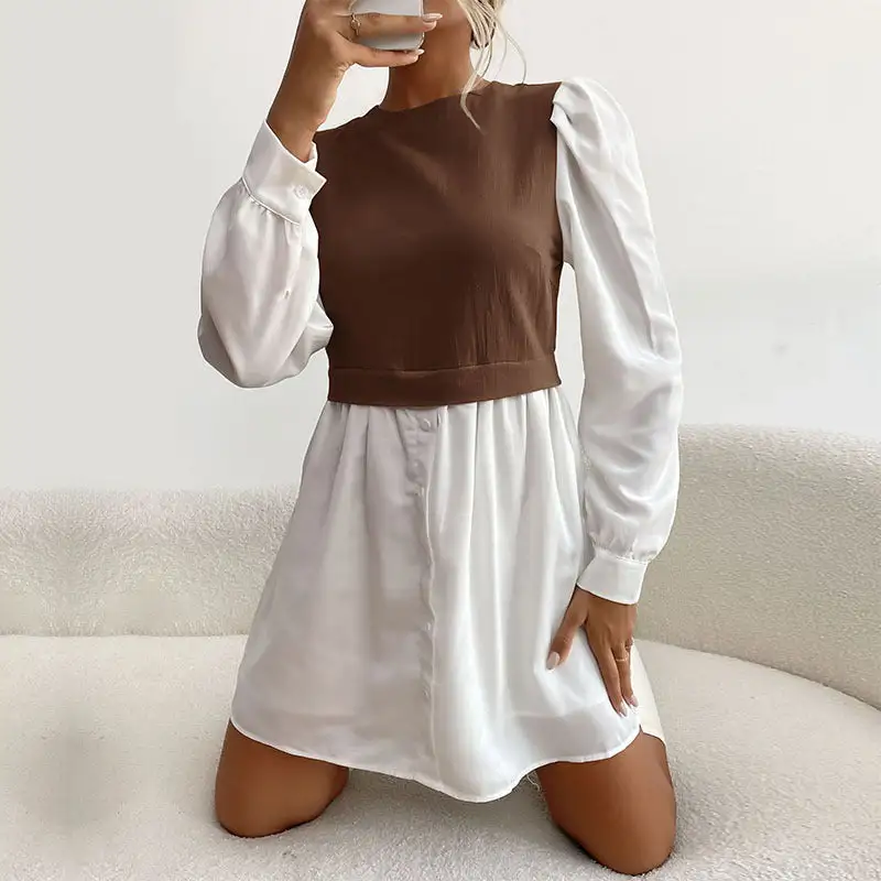 Women's Shirt Puff-Sleeve Button-Detail Dress