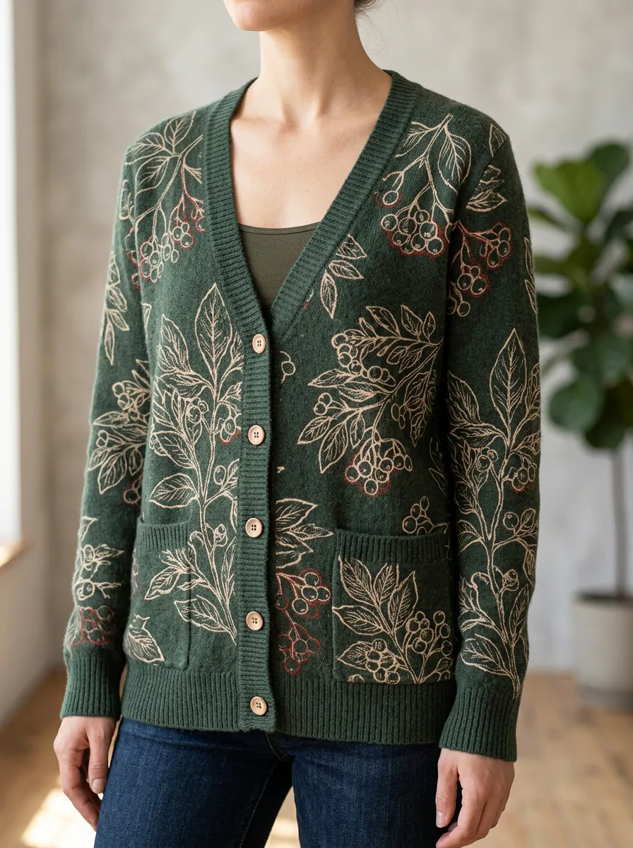 Women's Nature Lover Botanical Berry Printed Cardigan