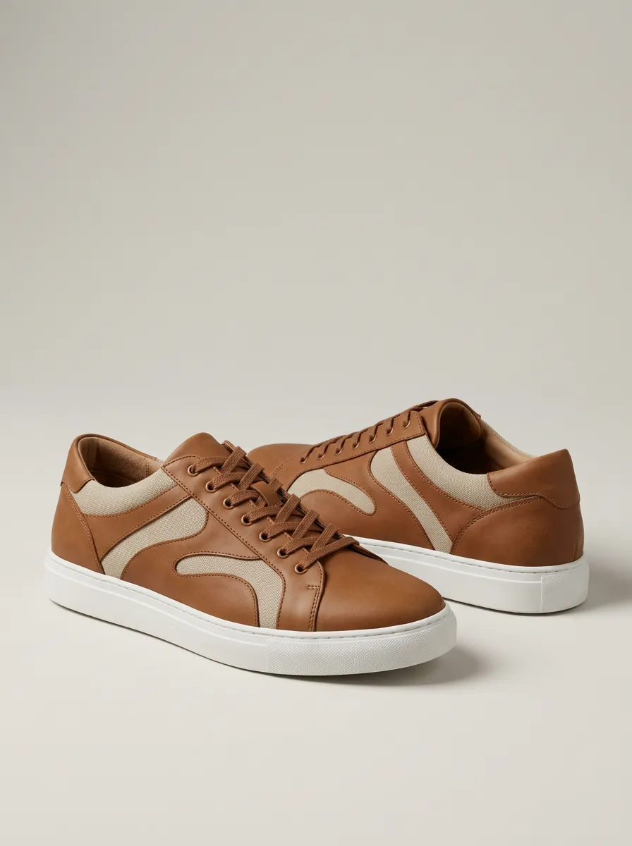 Men's Minimalist Leather Canvas Paneled Casual Shoes