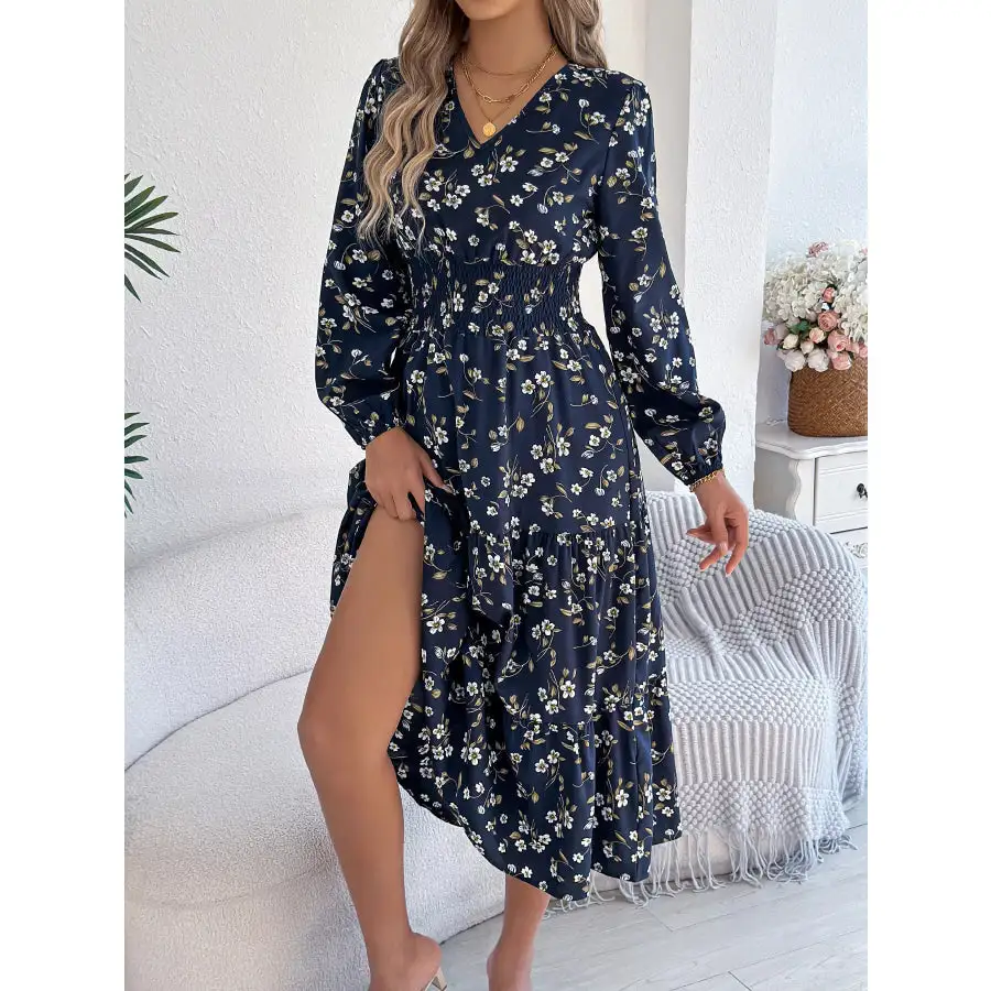 Long Sleeve V-Neck Midi Dress