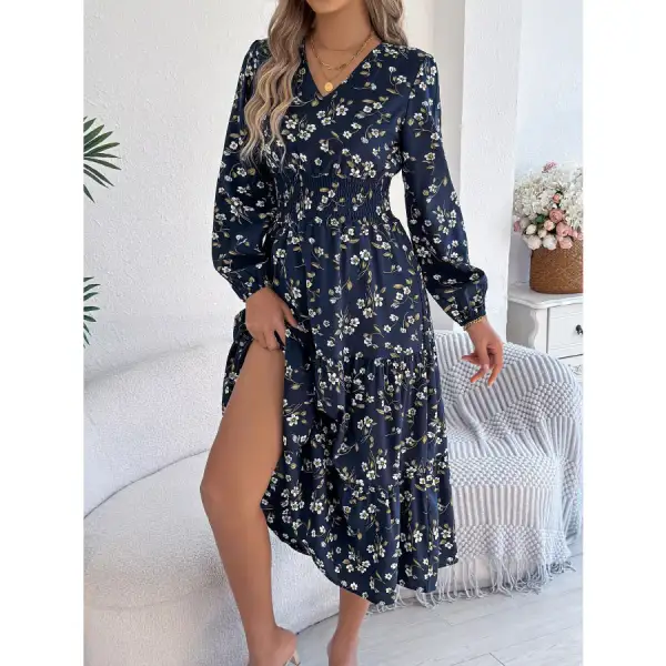 Long Sleeve V-Neck Midi Dress