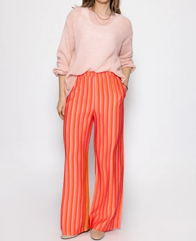 Orange Viscose Striped Pants