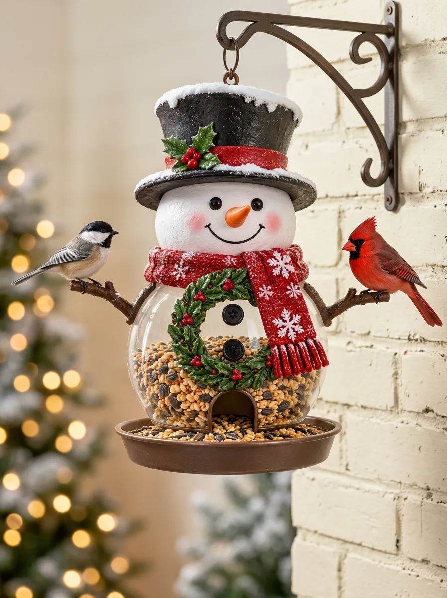Snowman Wreath Christmas Bird Feeder