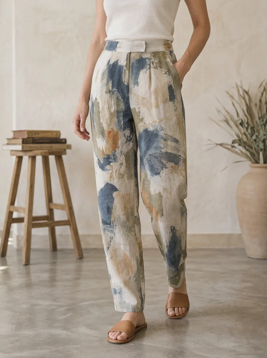 Women's Abstract Art Style Multi-color Brushstroke Printed Pants