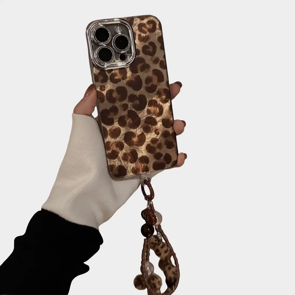 Leopard Beaded Wristlet Textured Phone Case