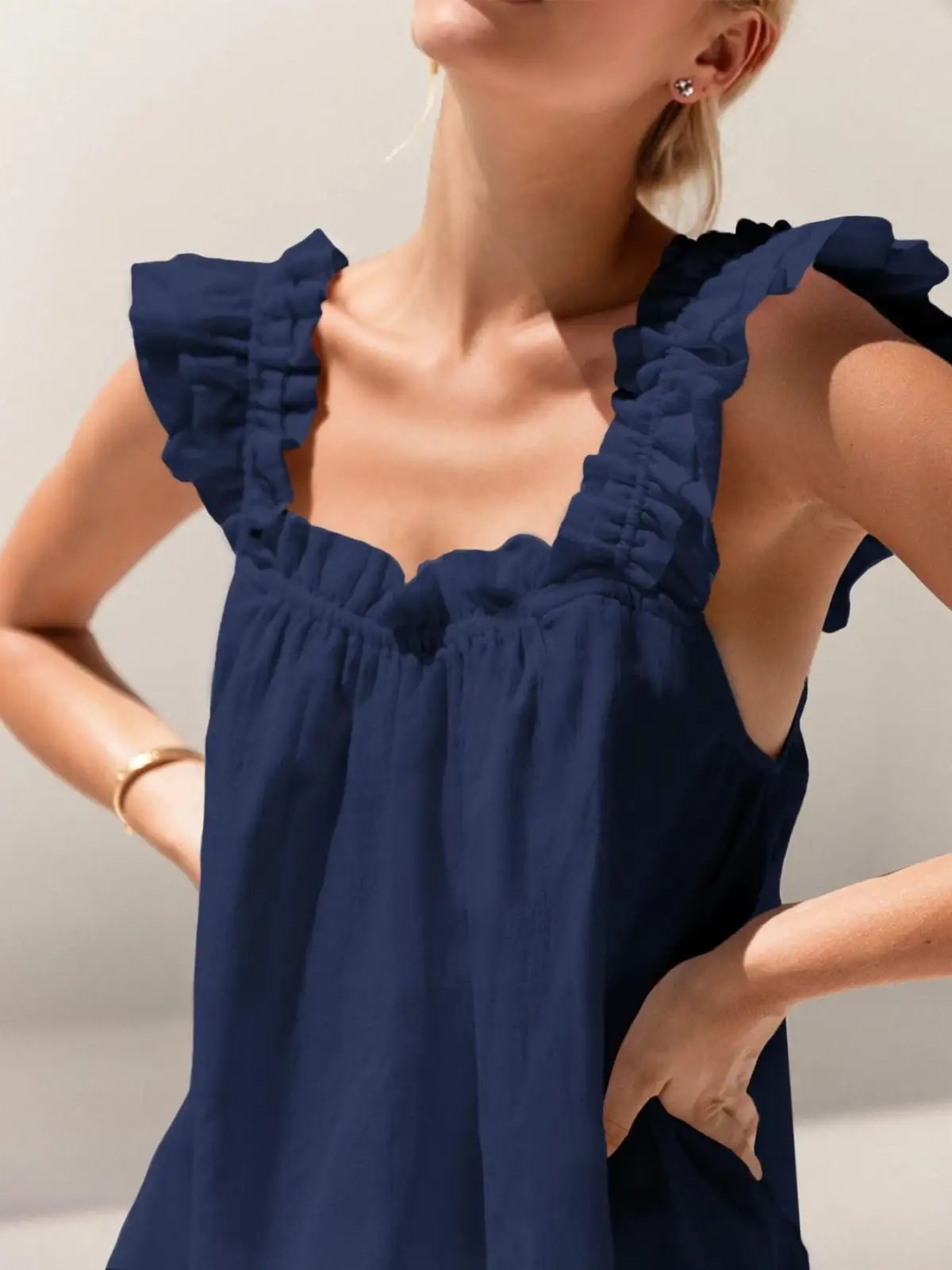 Refined Drawstring Ruffled Top and Shorts Matching Set