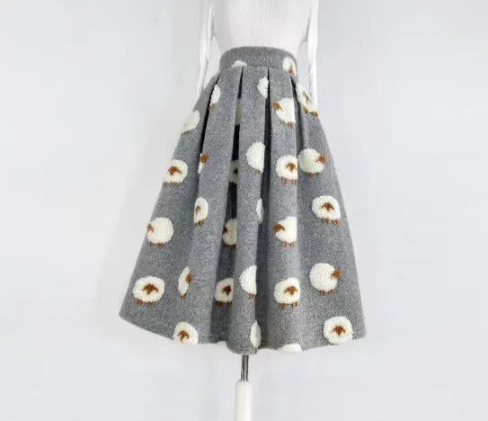 Textured Carry Everyday Casual Wool Skirt