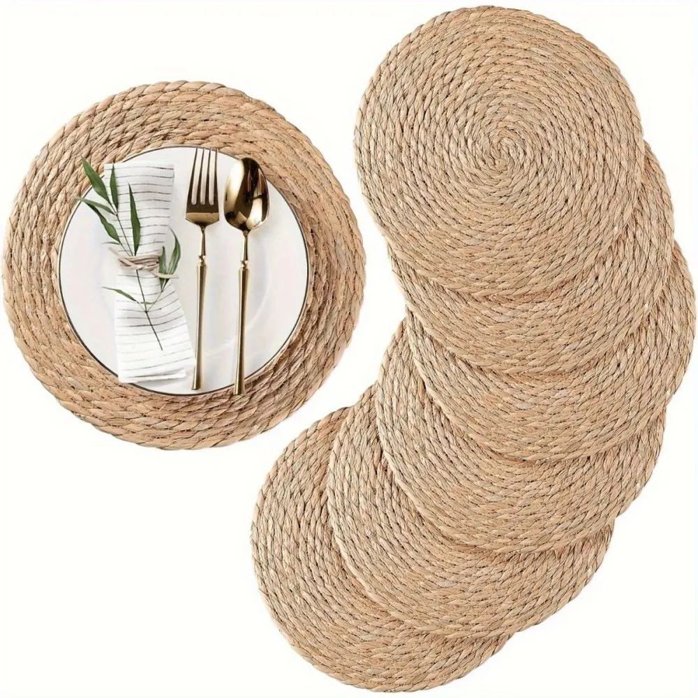 2 Pcs Natural Woven Round Placemats
