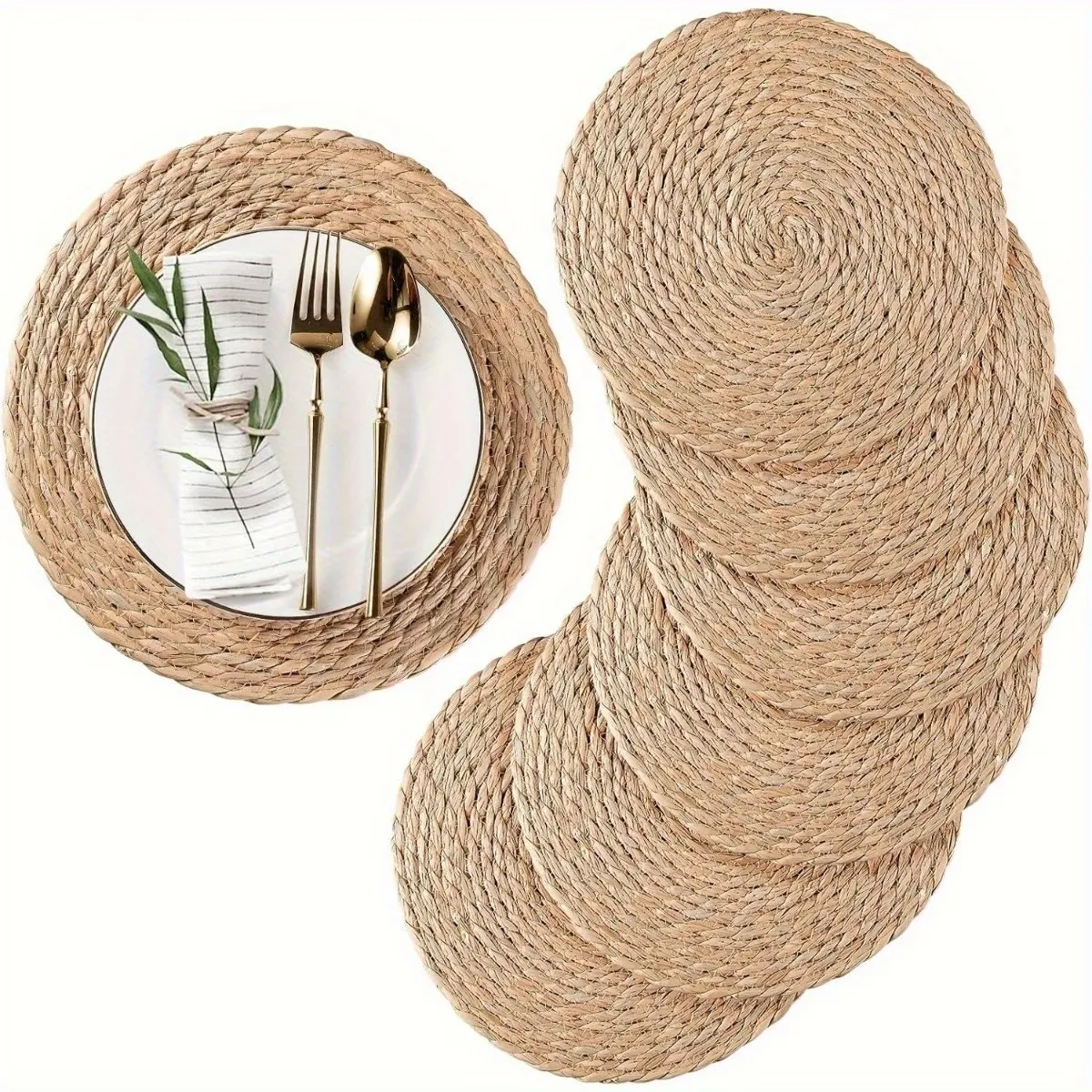 2 Pcs Natural Woven Round Placemats