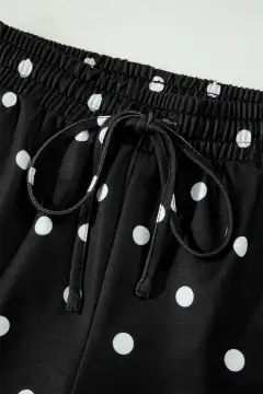 Refined Drawstring Polka-Dot Two-Piece Tee and Shorts Set