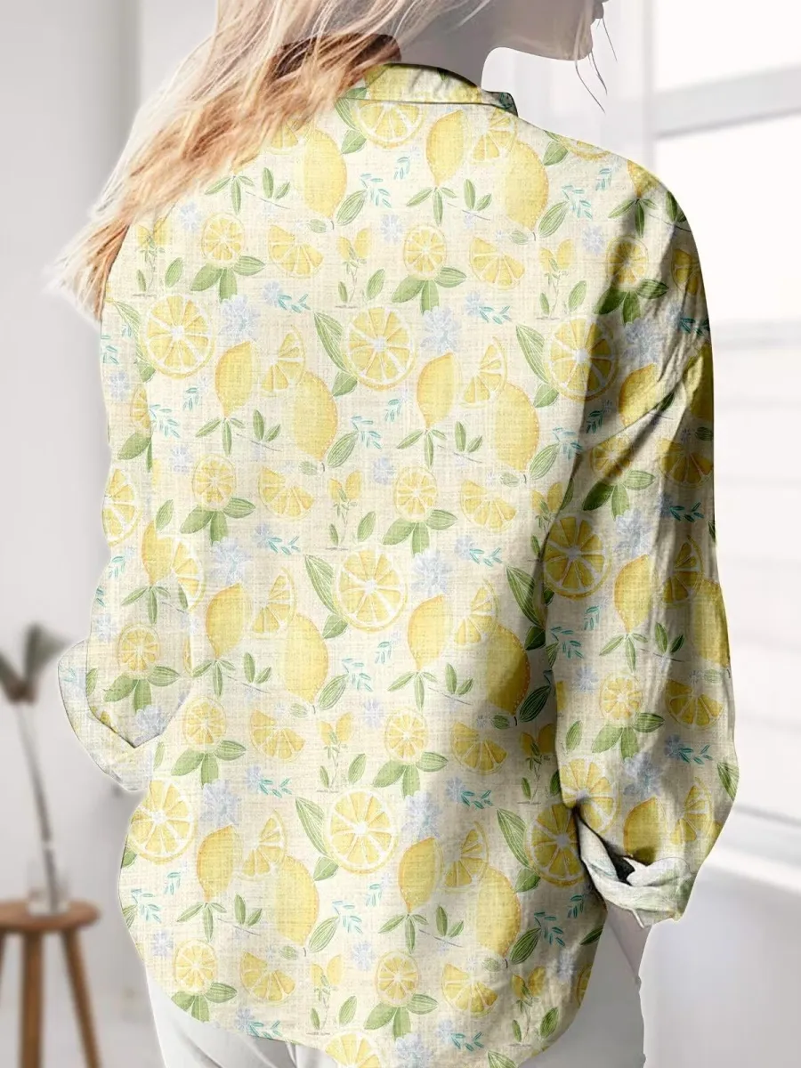 Lemon Print Button Down Shirt