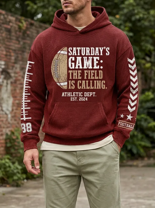 Men's American Football Saturday Game Printed Waffle Hoodie