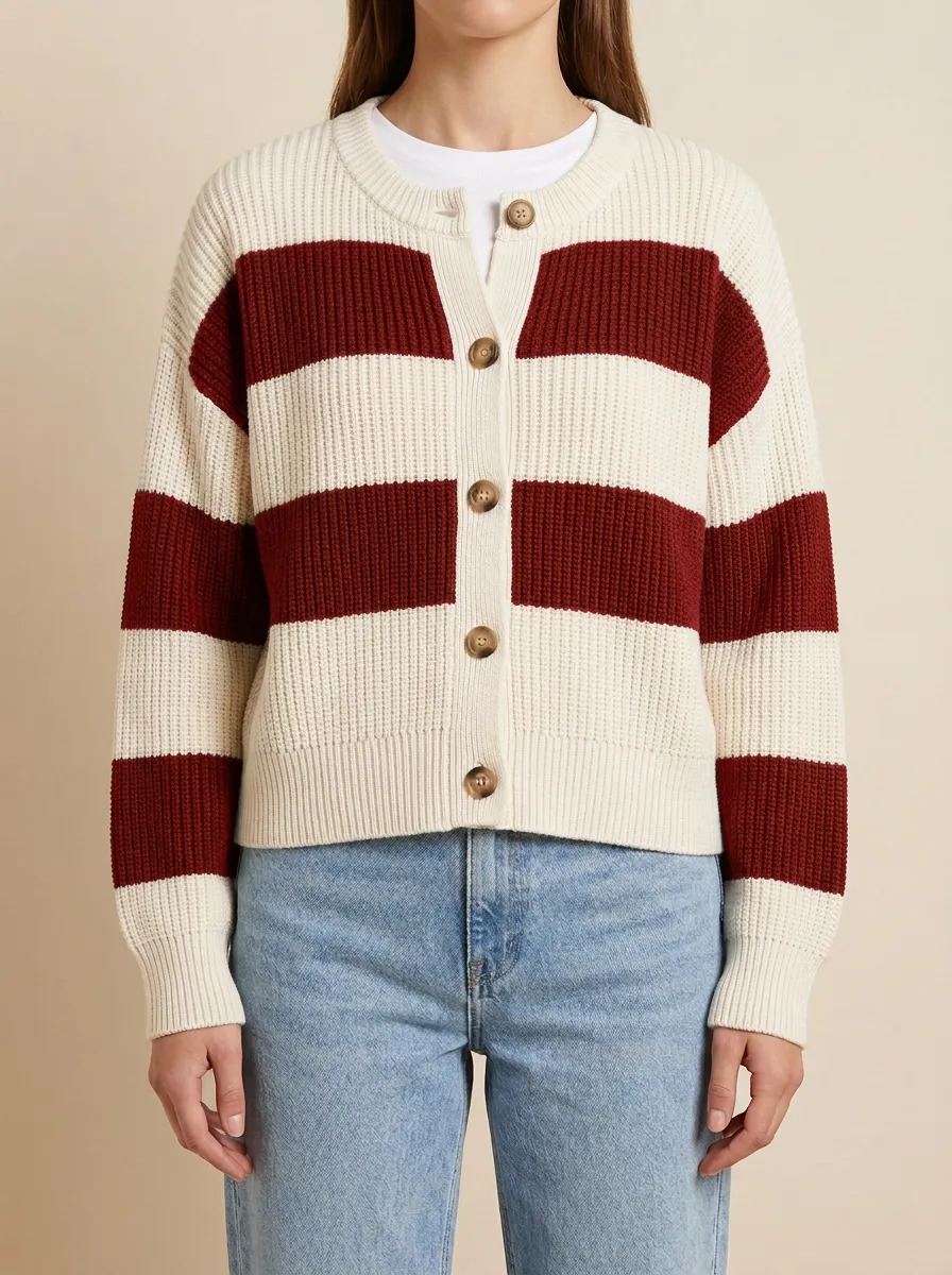 Rugby Ball Rugby Striped Knit Cardigan
