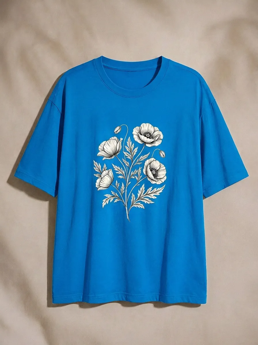 Unisex Botanical Nature Lover Poppy Flower Printed T-shirt