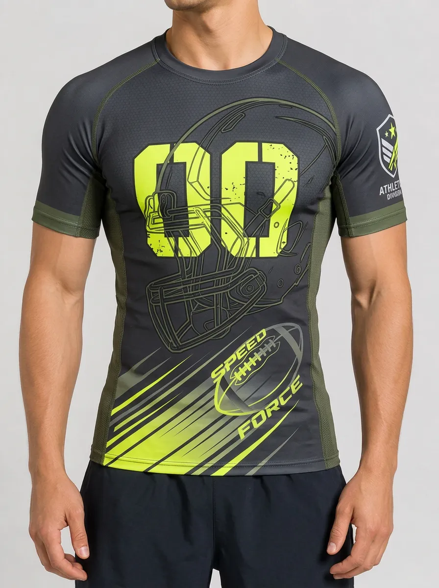 Men's American Football Lover Helmet Number Printed Sports T-shirt