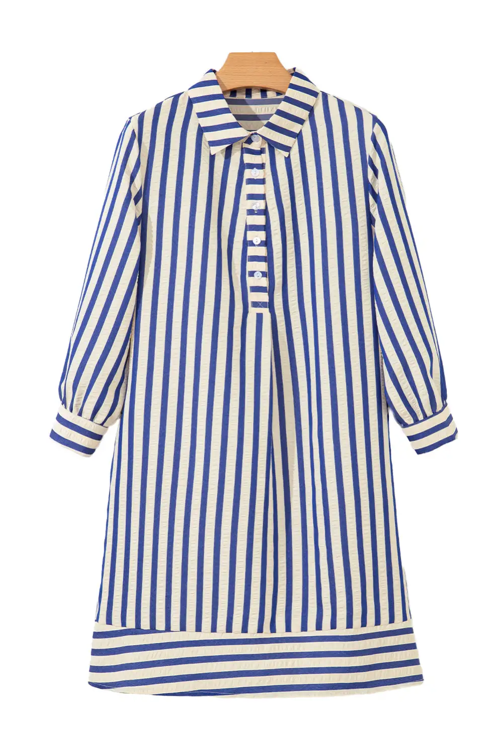 Striped Half Button Pocketed Mini Dress