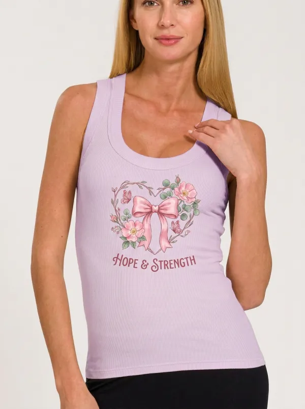 Women's Breast Cancer Awareness Heart Bow Floral Printed Tank Top