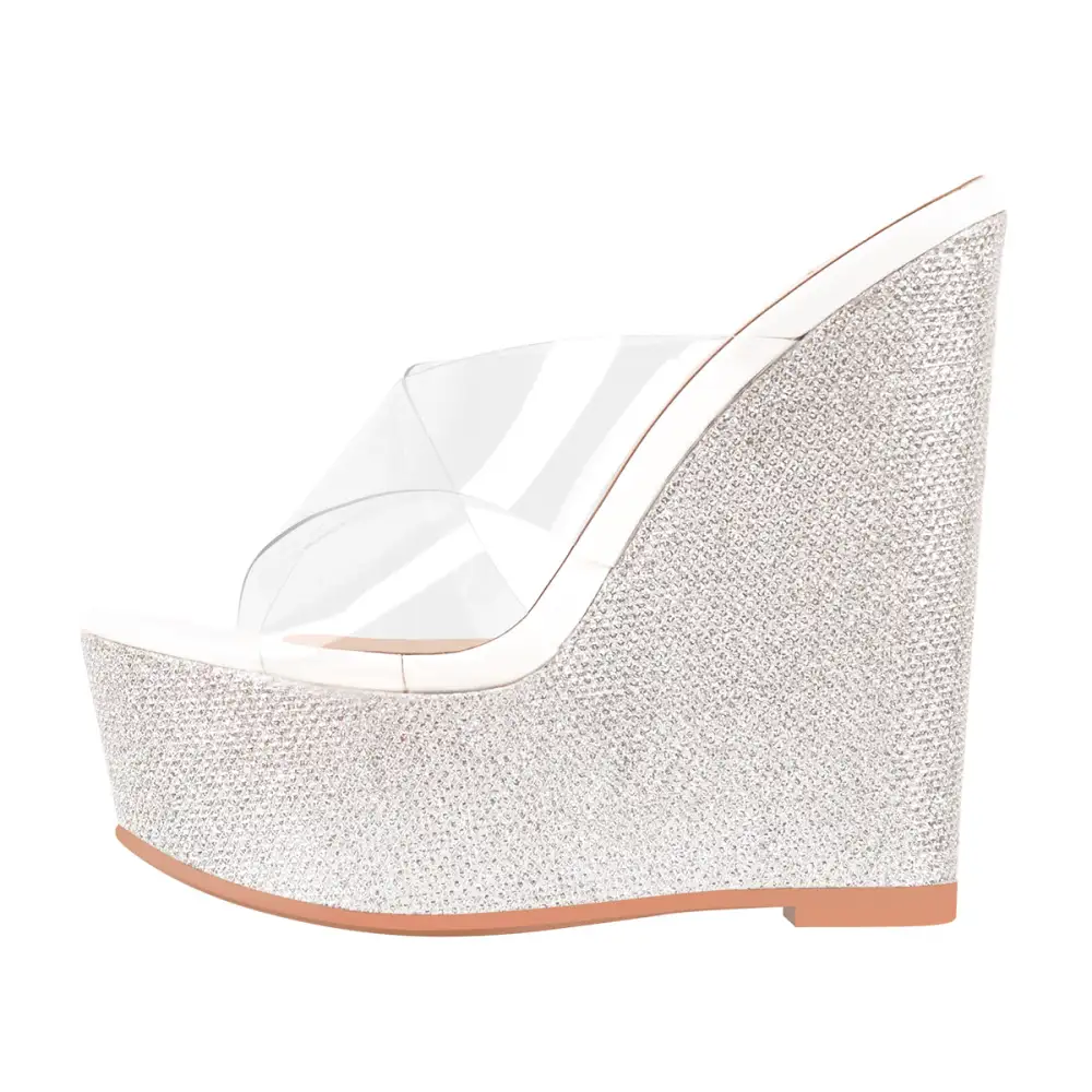 Crisscross Transparent Strap Wedge Heel Sandals