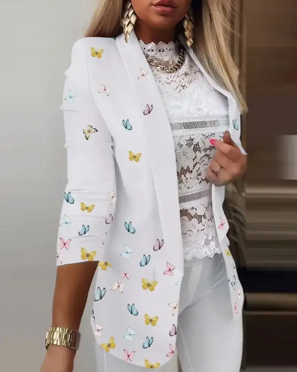 Double-Breasted Polyester Tailored Blazer