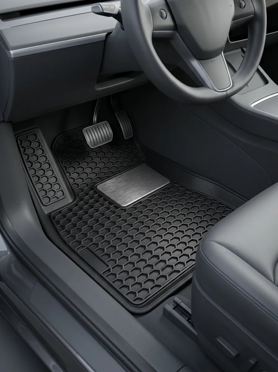 Hexagon Metal-Plate-Detail Car Floor Mats