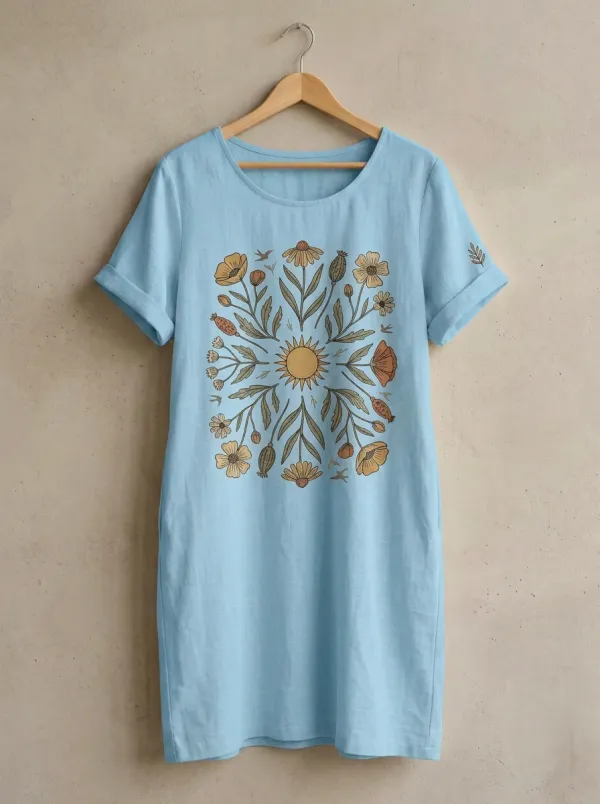 Boho Nature Lover Sun And Wildflower T-Shirt Dress