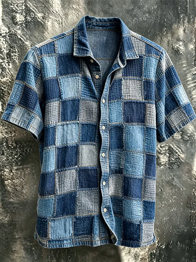 Men'S Retro Checkered Short Sleeved Shirt