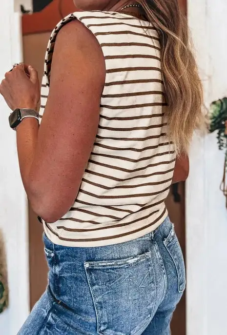 Ribbed Round Neck Trim Loose Tank Top