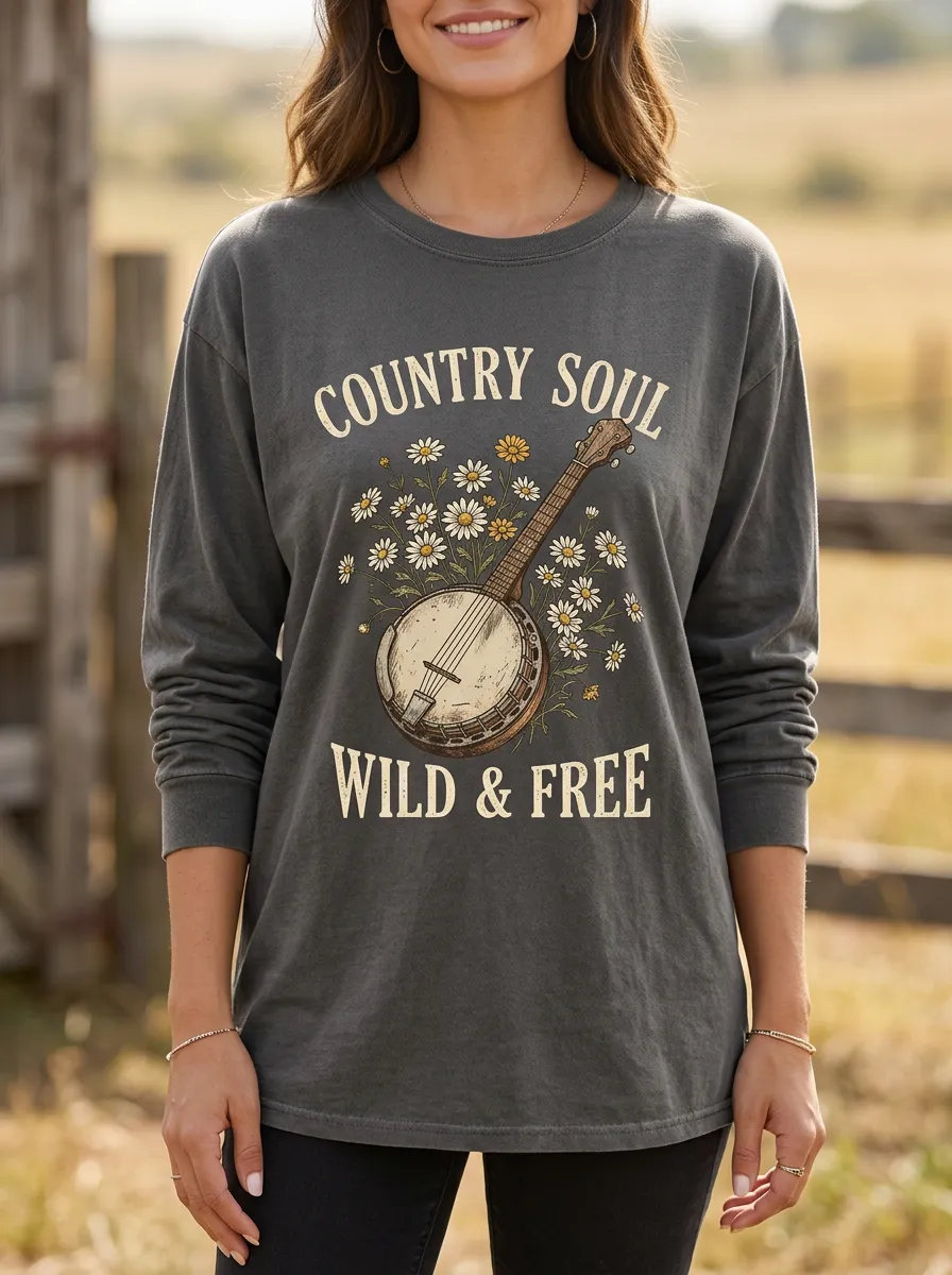 Western-Inspired Western-Motif Women's Country Music Long-Sleeve Shirt