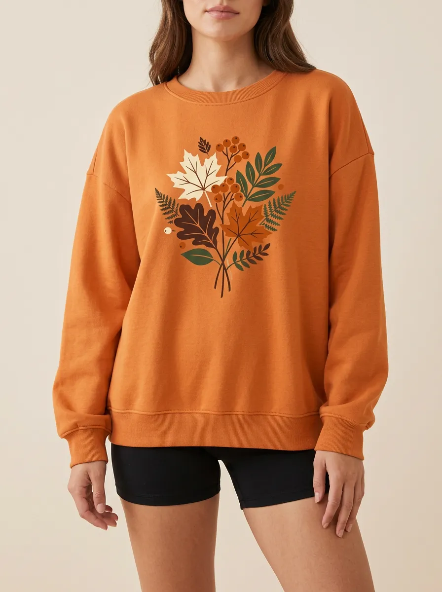 Classic Maple-Leaf Printed Leaf-Motif Graphic Sweatshirt