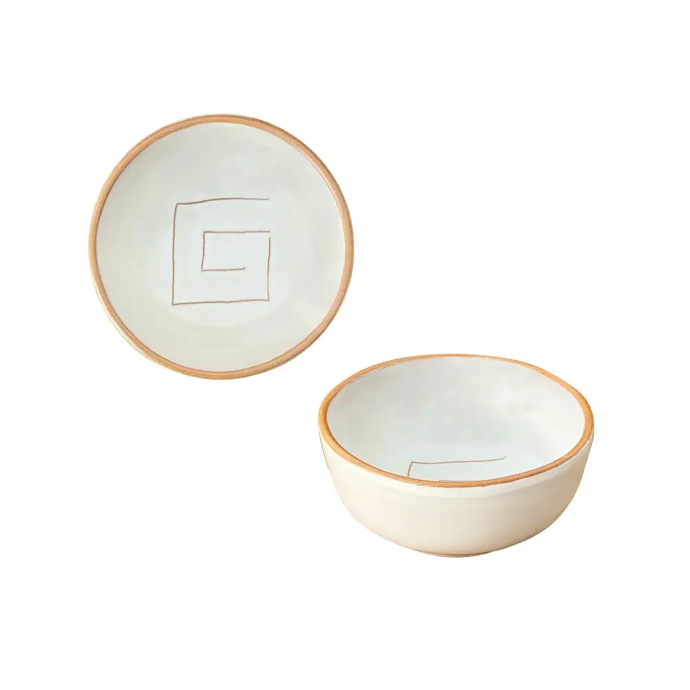 Meander-Motif Ceramic Dipping Bowl