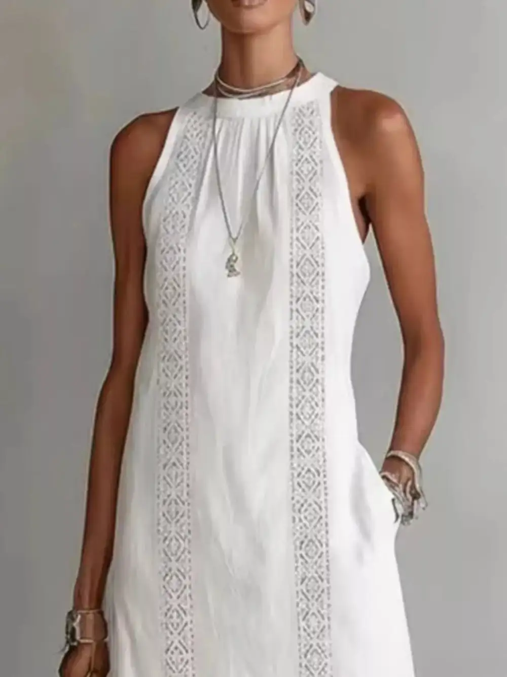 Sleeveless Lace Trim Midi Dress