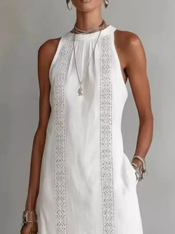 Sleeveless Lace Trim Midi Dress