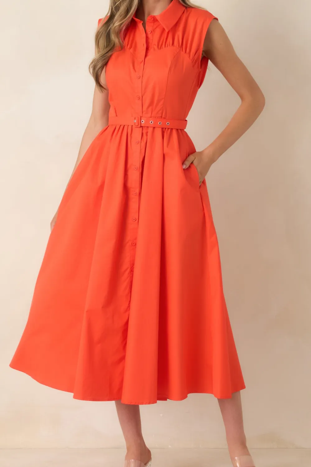 Orange Sleeveless Midi Dress
