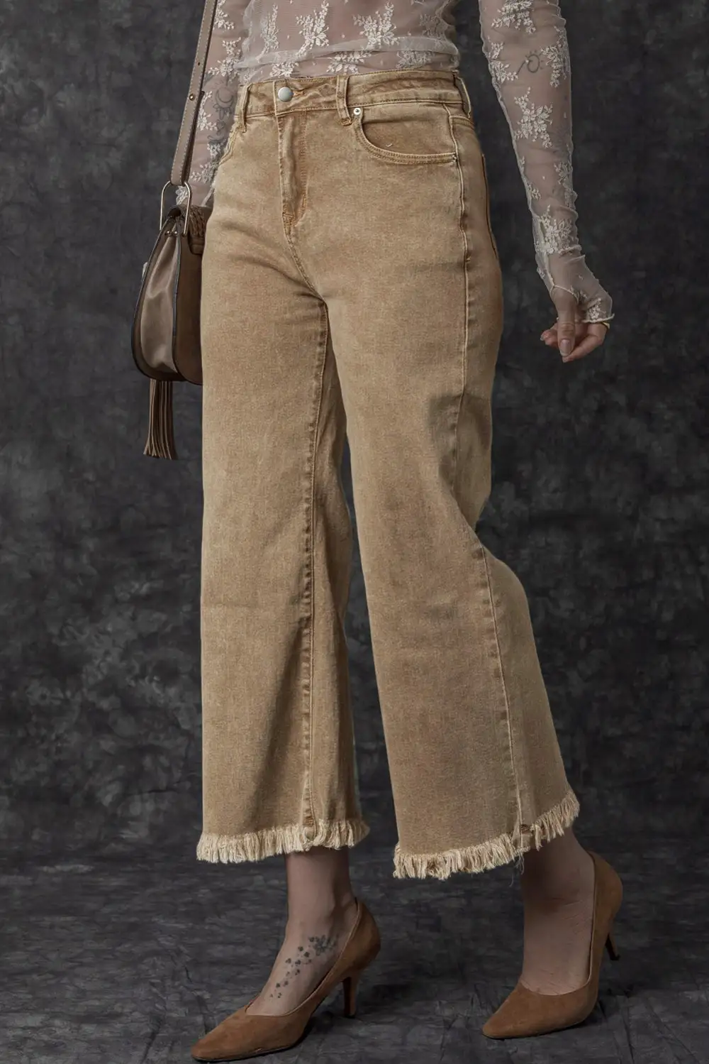 Classic High Waist Wide Leg Washed Denim Jeans