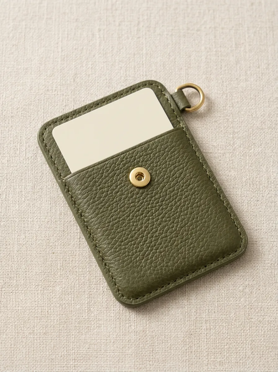 Olive Green Leather Phone Card Holder