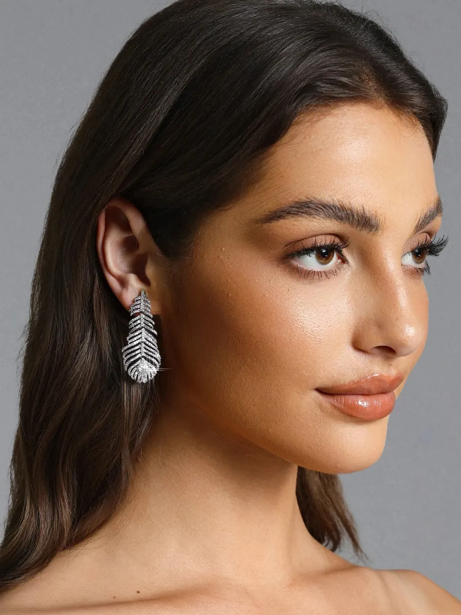 Luna  Crystal Feather Drop Earrings