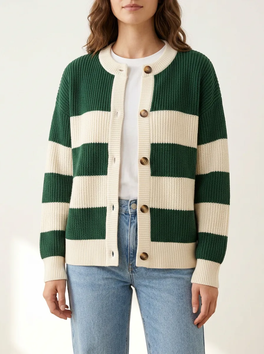 Sport Striped Rugby Striped Knit Cardigan