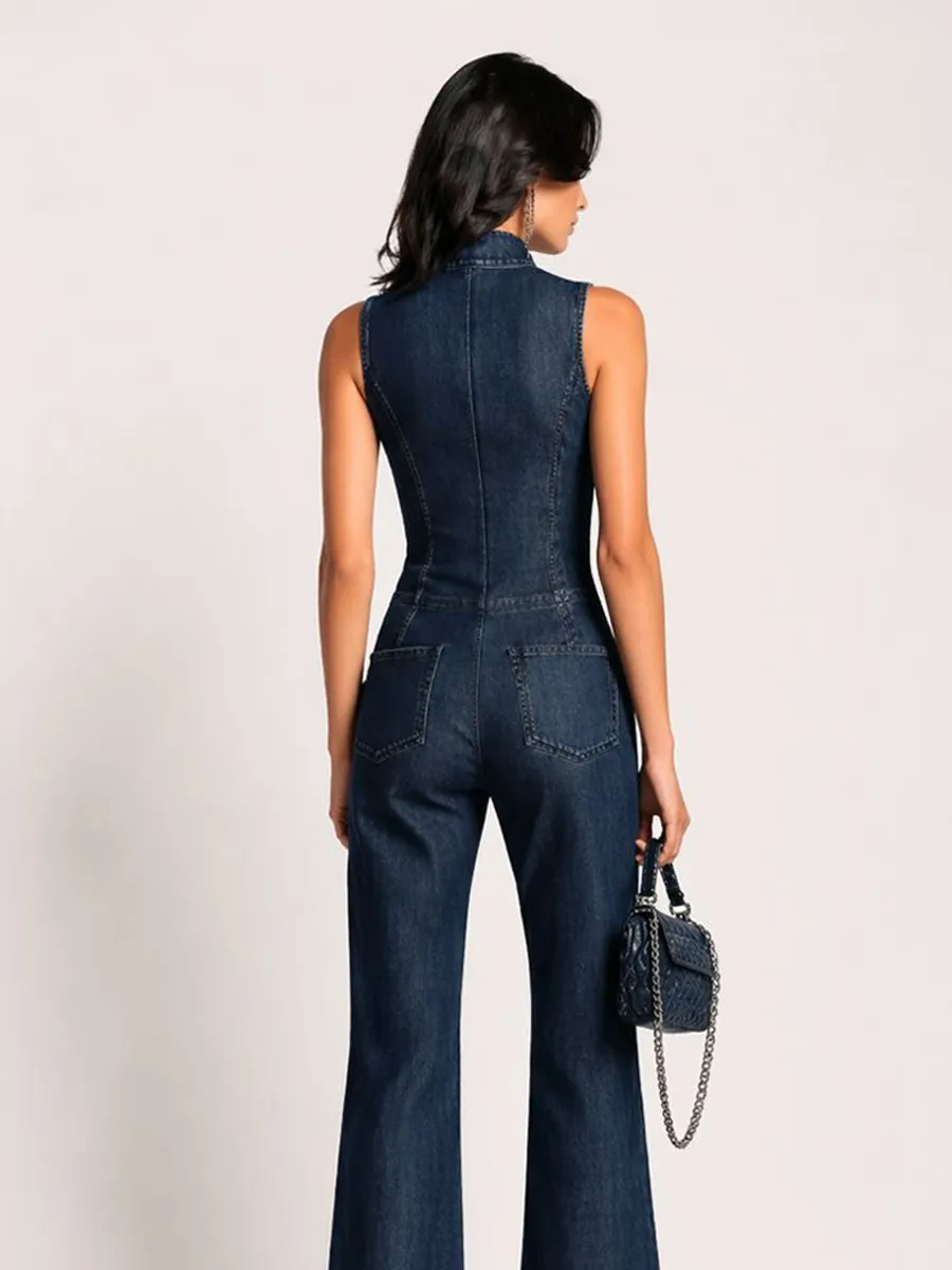 Ariana Sleeveless High-Neck Denim Jumpsuit